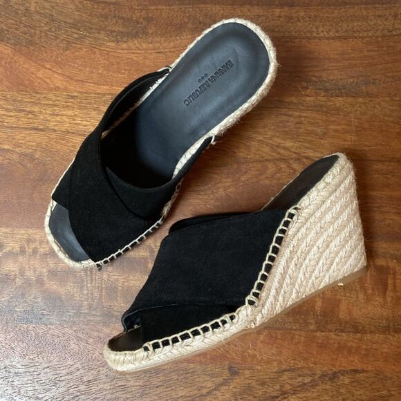 Banana Republic Black Wedge Square Toe Espadrilles - Picture 1 of 8